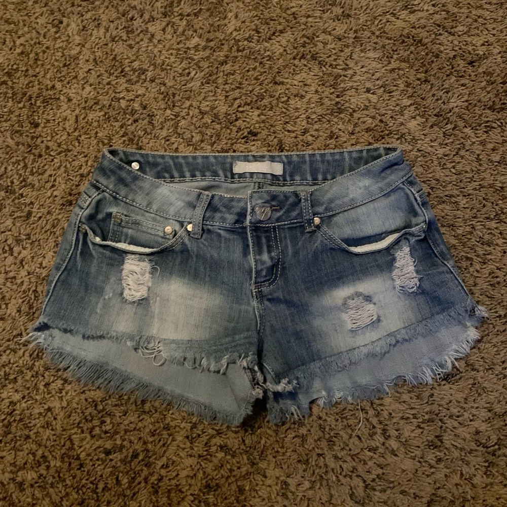 Distressed jean shorts